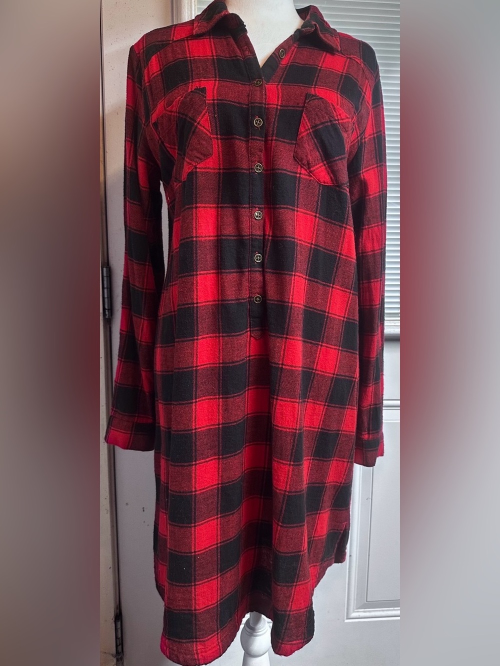 #D-18 Merona Red and Black Plaid shirt/dress Long sleeves